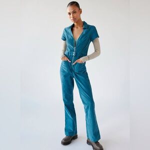 NWT Urban Outfitters Rue Corduroy Jumpsuit Size Medium Blue Zip Up Boilersuit